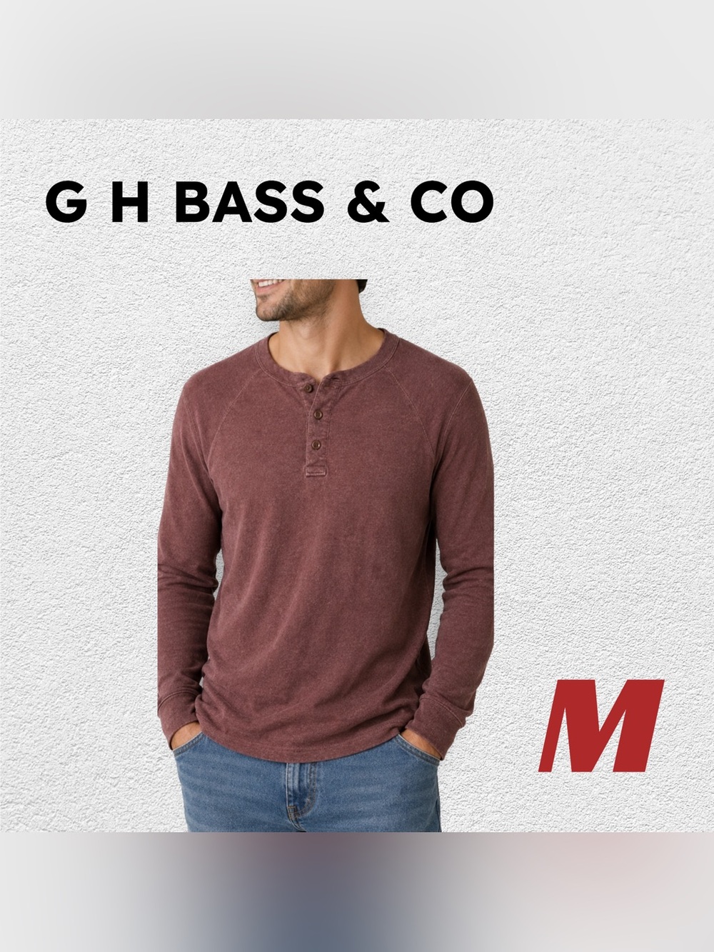 🇺🇸👍GUC BASS | M | Casual basic Wine Henley long sleeves top❗️read